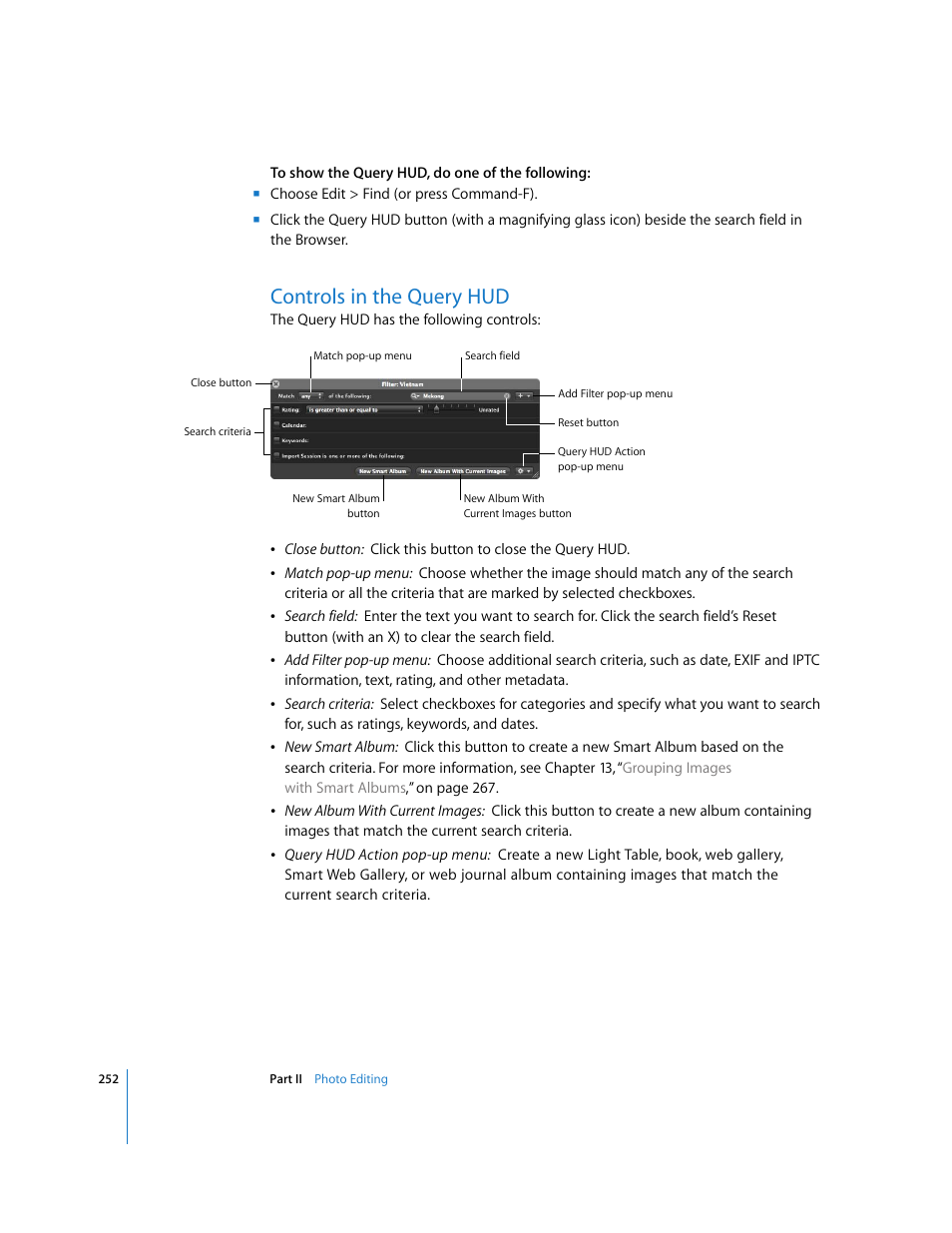 Controls in the query hud, P. 252) | Apple Aperture User Manual | Page 252 / 476