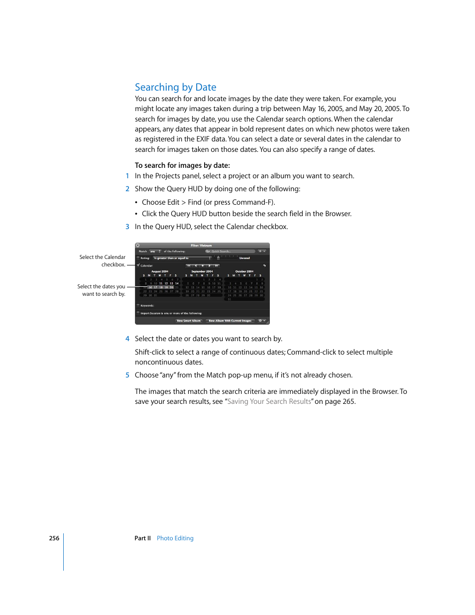 Searching by date, P. 256) | Apple Aperture User Manual | Page 256 / 476