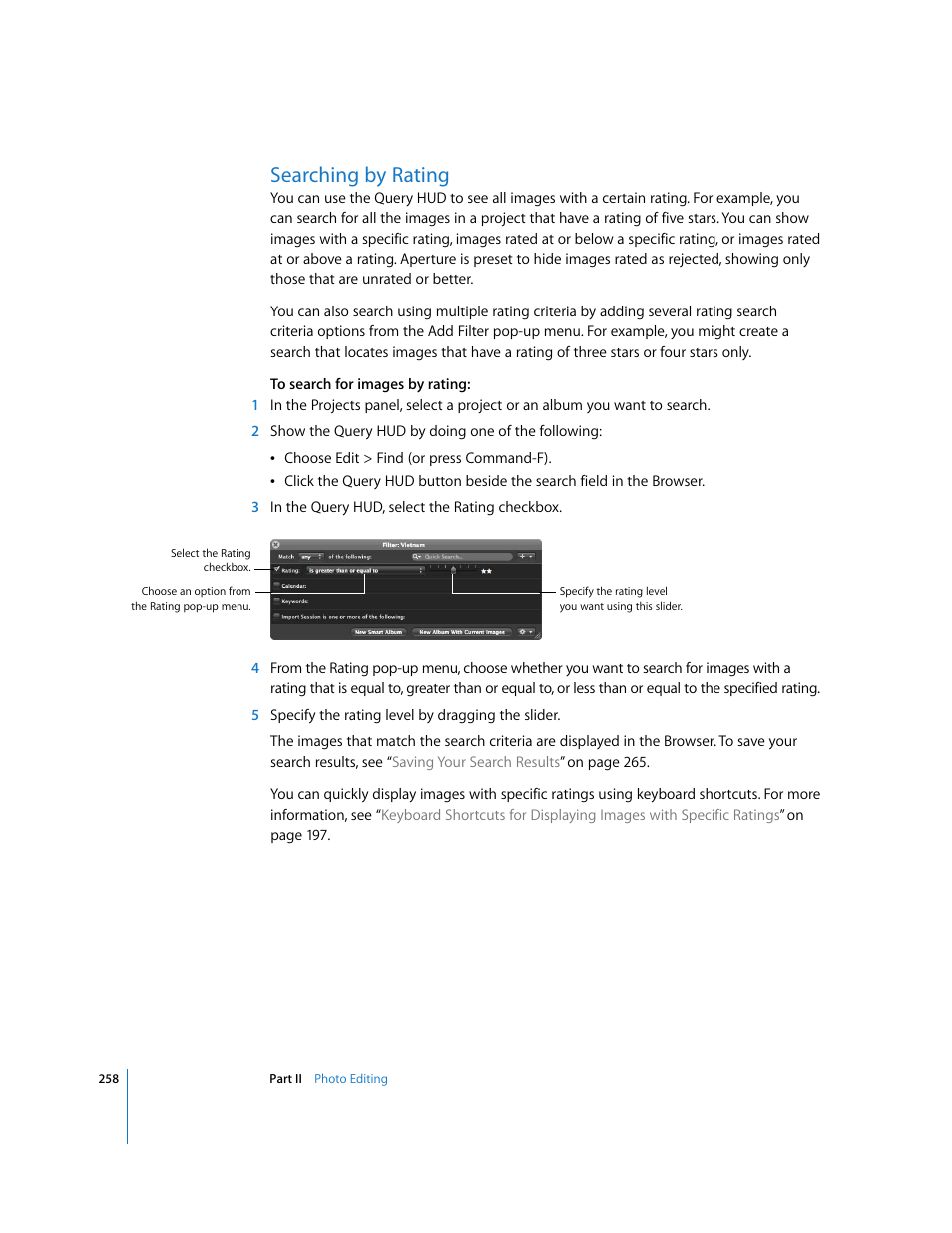 Searching by rating, P. 258) | Apple Aperture User Manual | Page 258 / 476