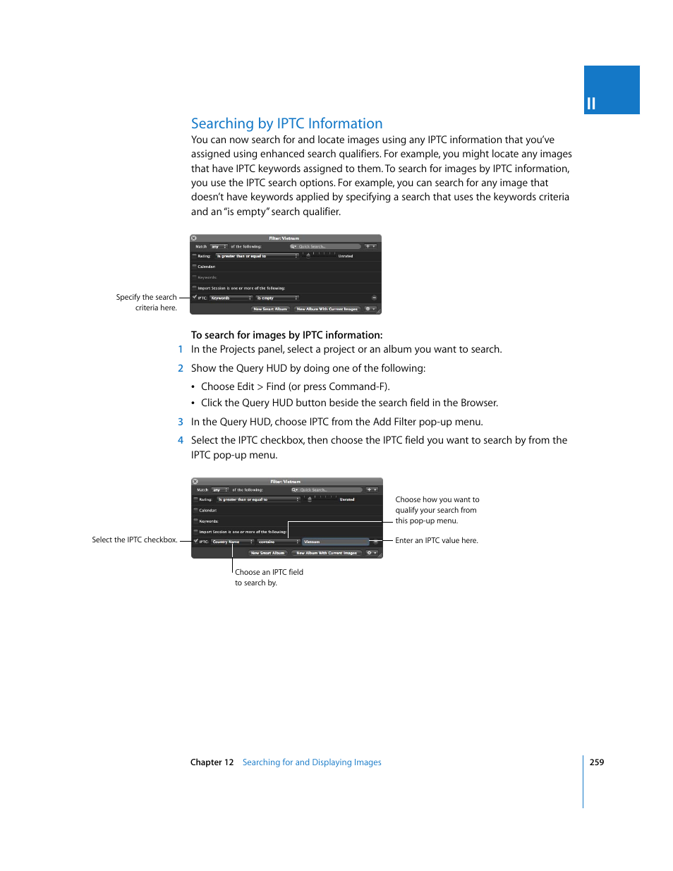 Searching by iptc information, P. 259) | Apple Aperture User Manual | Page 259 / 476
