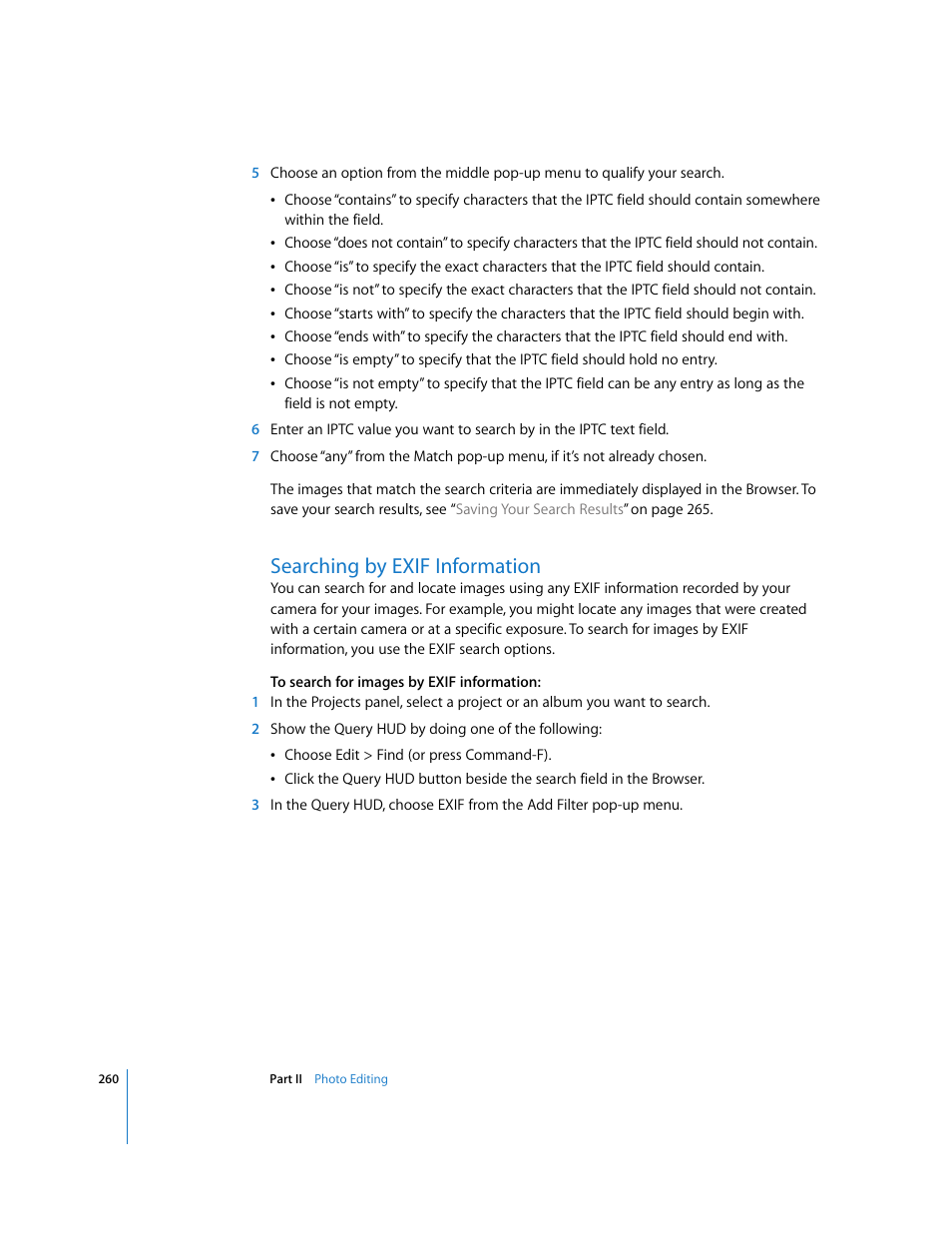 Searching by exif information, P. 260) | Apple Aperture User Manual | Page 260 / 476