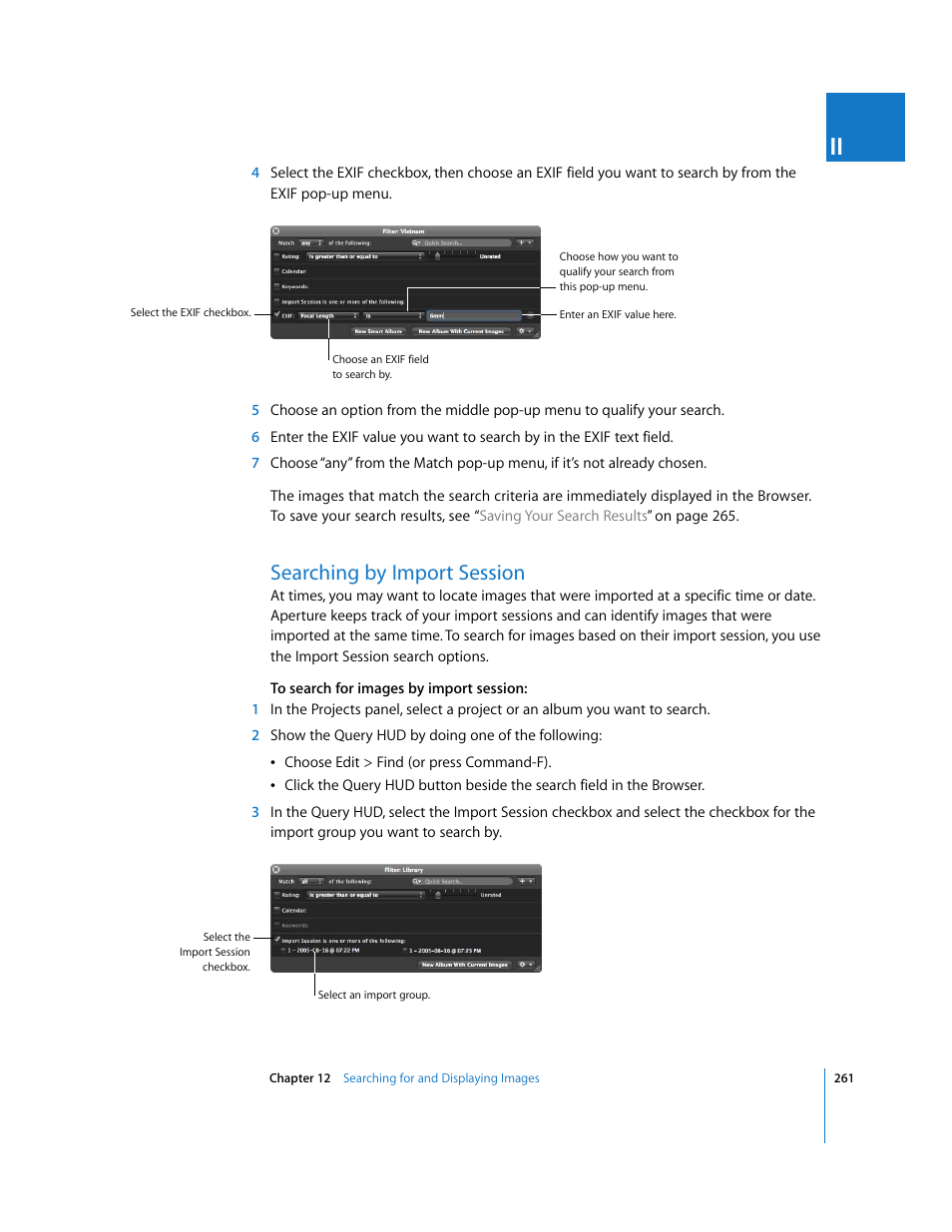 Searching by import session, P. 261) | Apple Aperture User Manual | Page 261 / 476