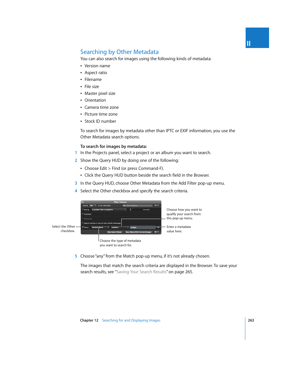 Searching by other metadata, P. 263) | Apple Aperture User Manual | Page 263 / 476