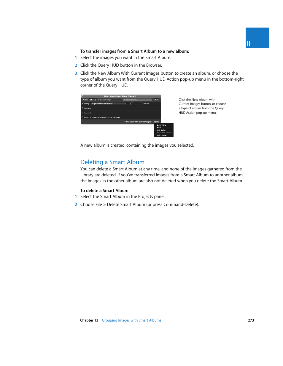 Deleting a smart album, P. 273) | Apple Aperture User Manual | Page 273 / 476