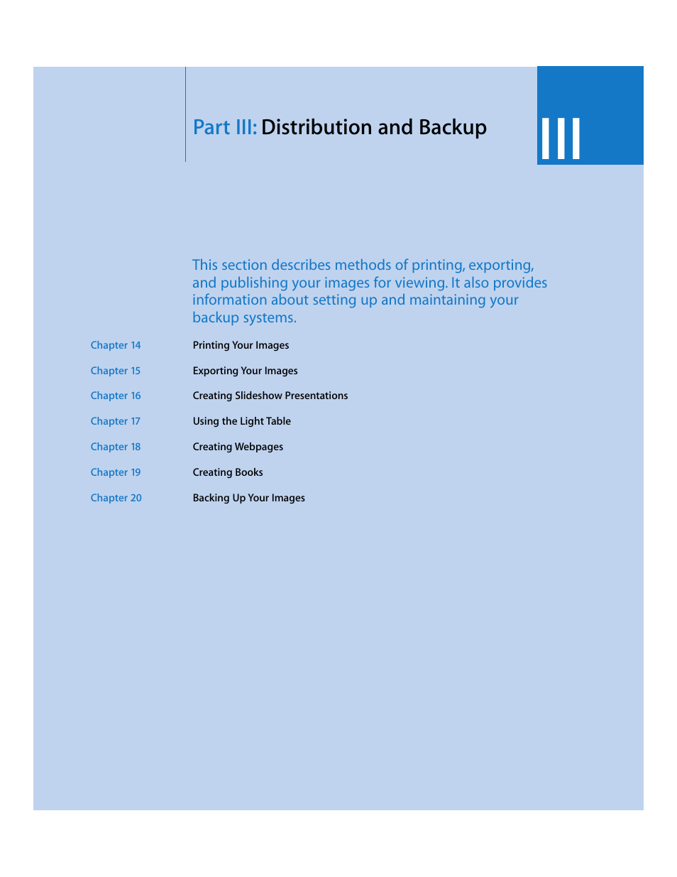 Part iii: distribution and backup, Part iii, Distribution and backup | Apple Aperture User Manual | Page 275 / 476