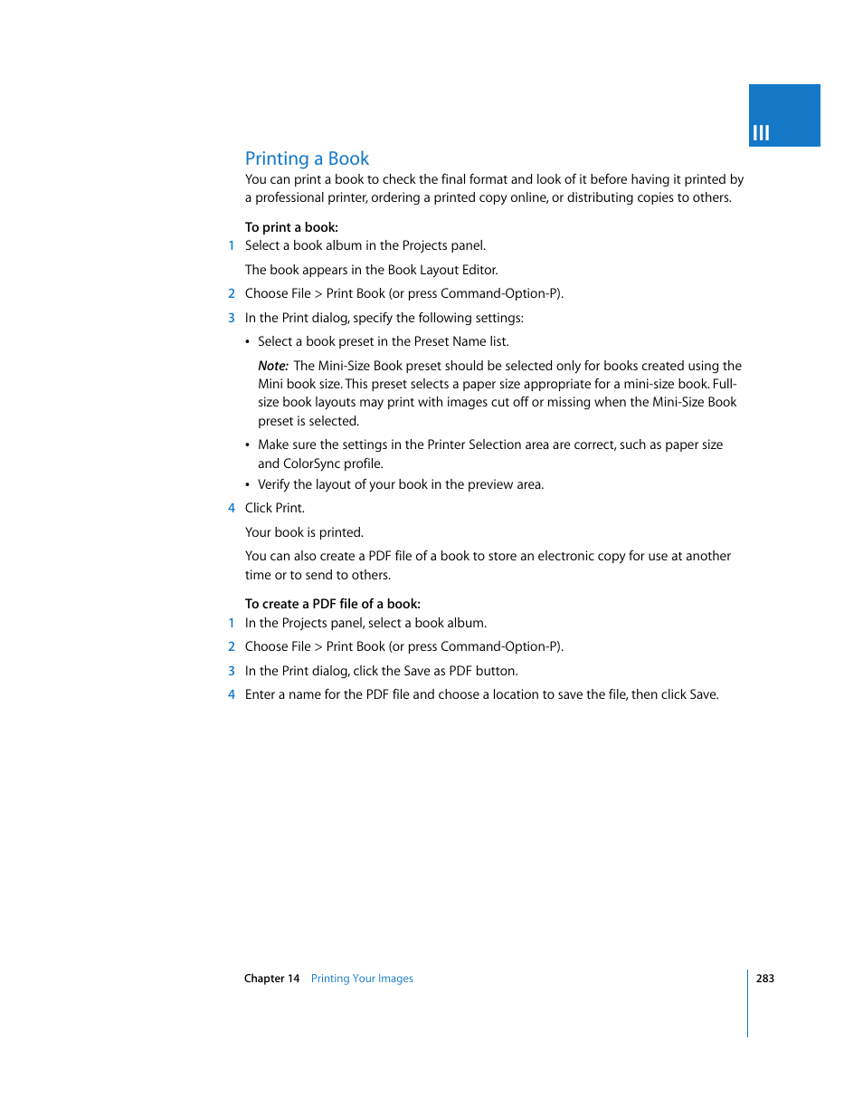Printing a book, P. 283) | Apple Aperture User Manual | Page 283 / 476