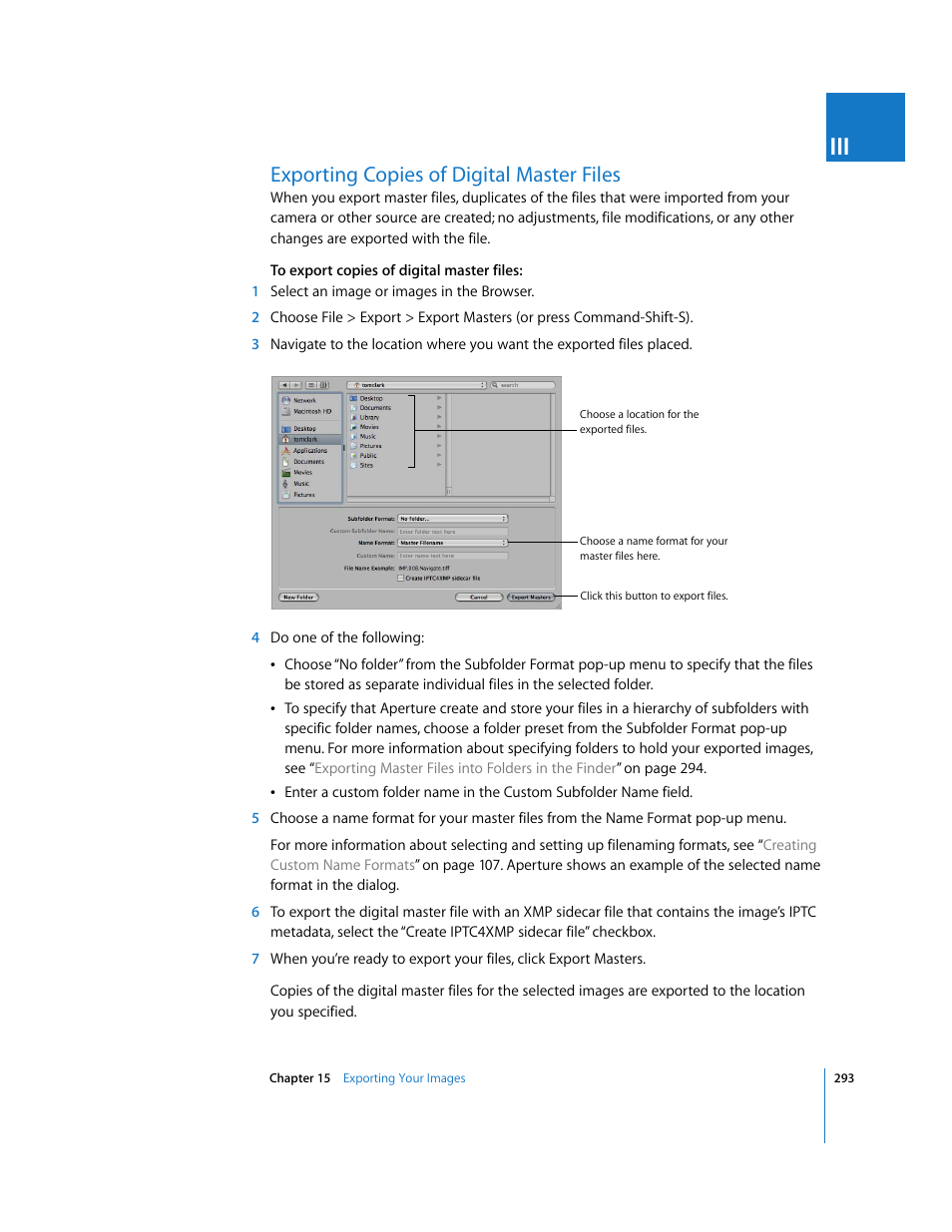 Exporting copies of digital master files, P. 293) | Apple Aperture User Manual | Page 293 / 476