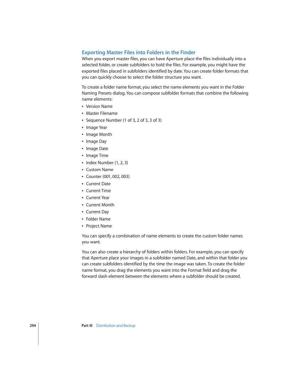 Exporting master files into folders in the finder | Apple Aperture User Manual | Page 294 / 476