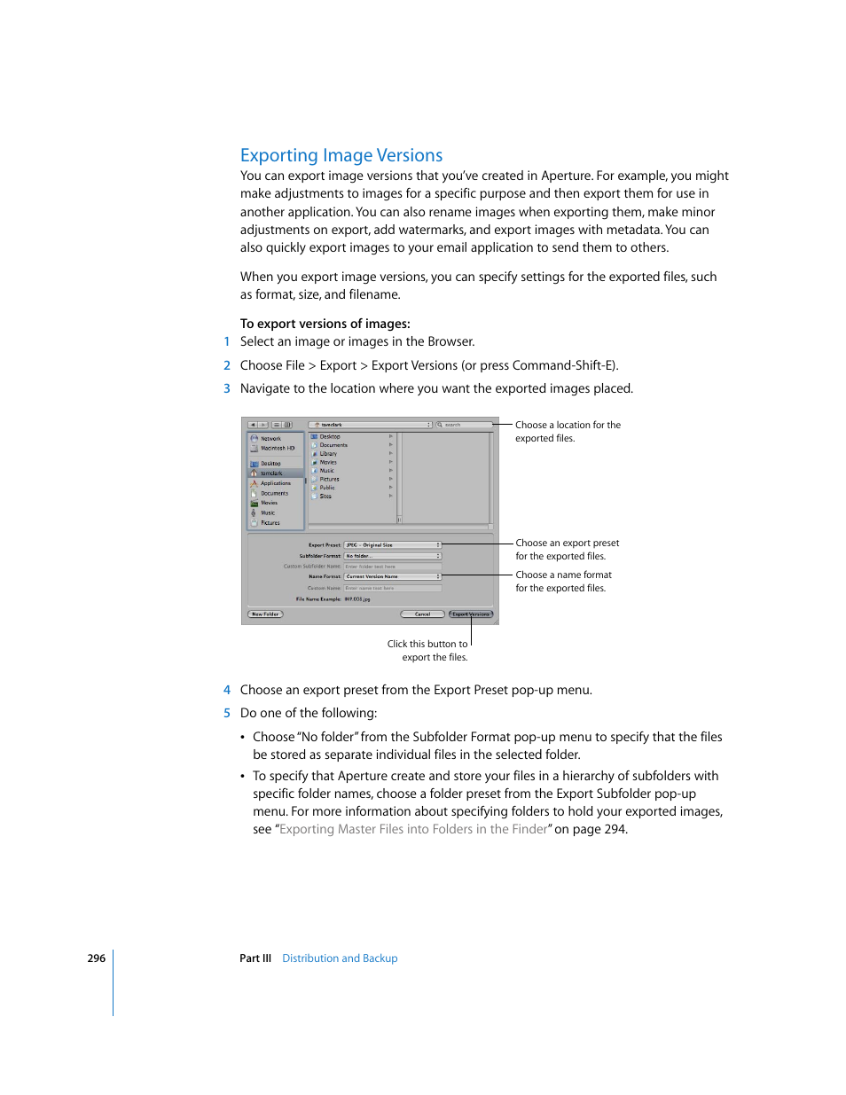 Exporting image versions, P. 296) | Apple Aperture User Manual | Page 296 / 476