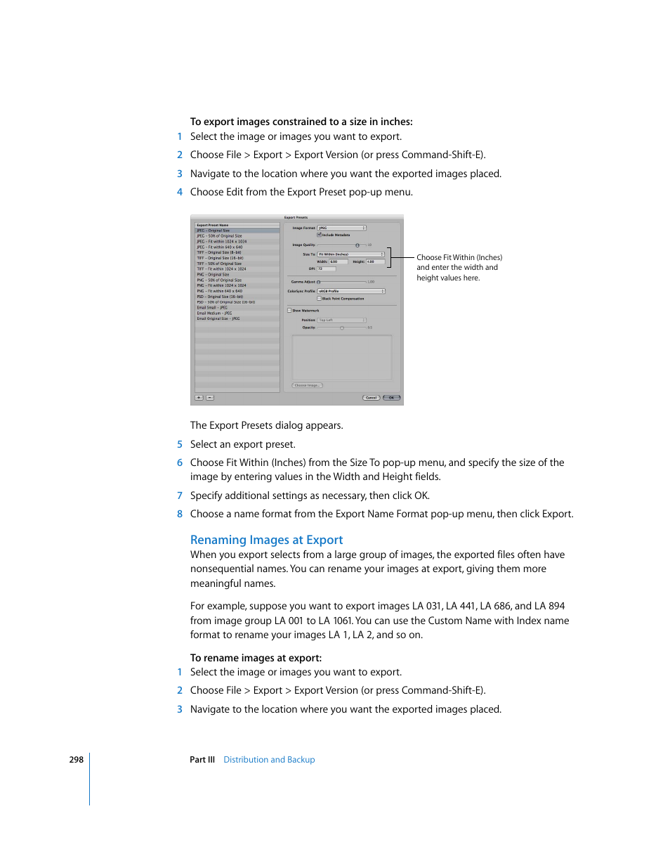 Renaming images at export | Apple Aperture User Manual | Page 298 / 476