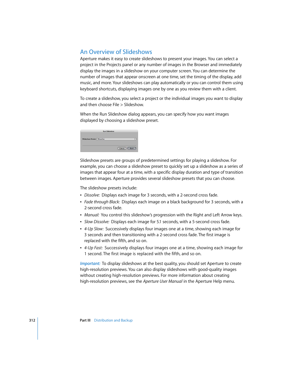 An overview of slideshows, P. 312) | Apple Aperture User Manual | Page 312 / 476