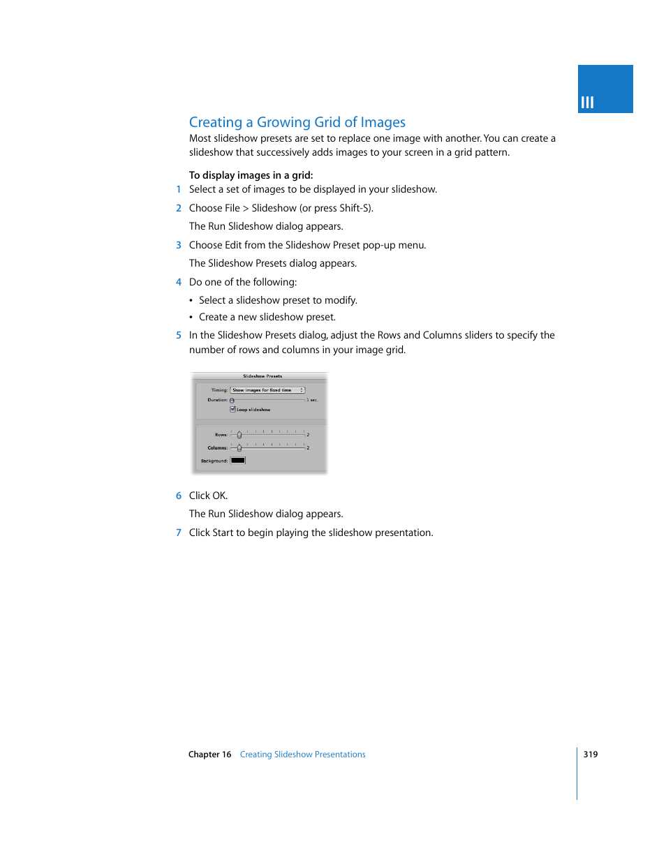 Creating a growing grid of images, P. 319) | Apple Aperture User Manual | Page 319 / 476