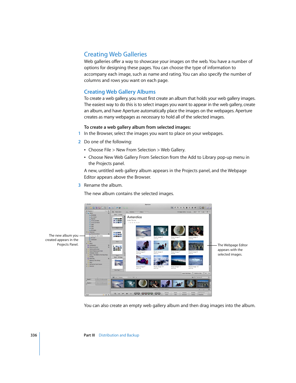 Creating web galleries, Creating web gallery albums, P. 336) | Apple Aperture User Manual | Page 336 / 476