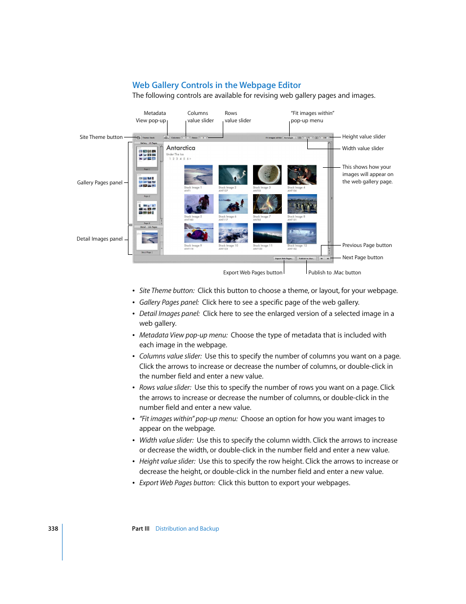 Web gallery controls in the webpage editor | Apple Aperture User Manual | Page 338 / 476