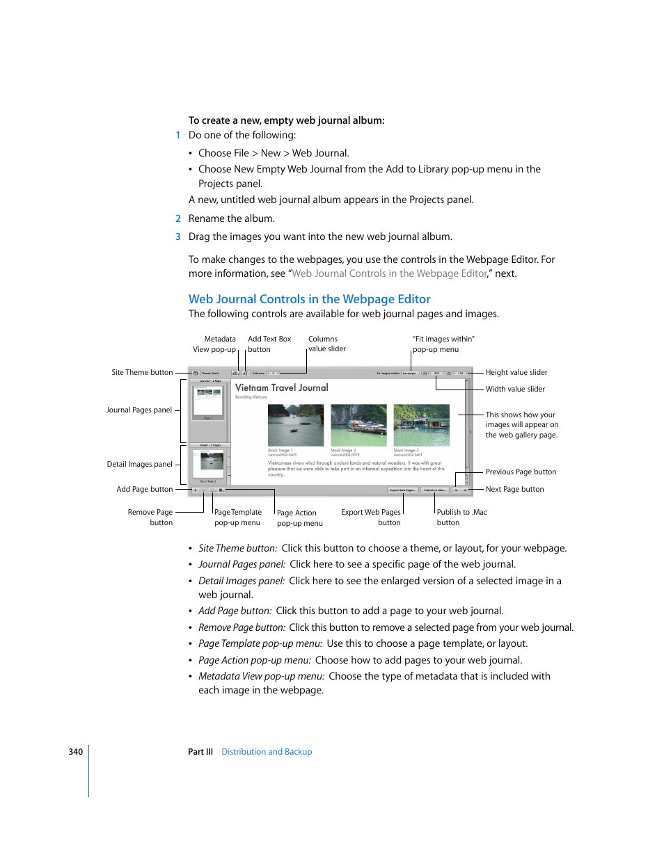 Web journal controls in the webpage editor | Apple Aperture User Manual | Page 340 / 476