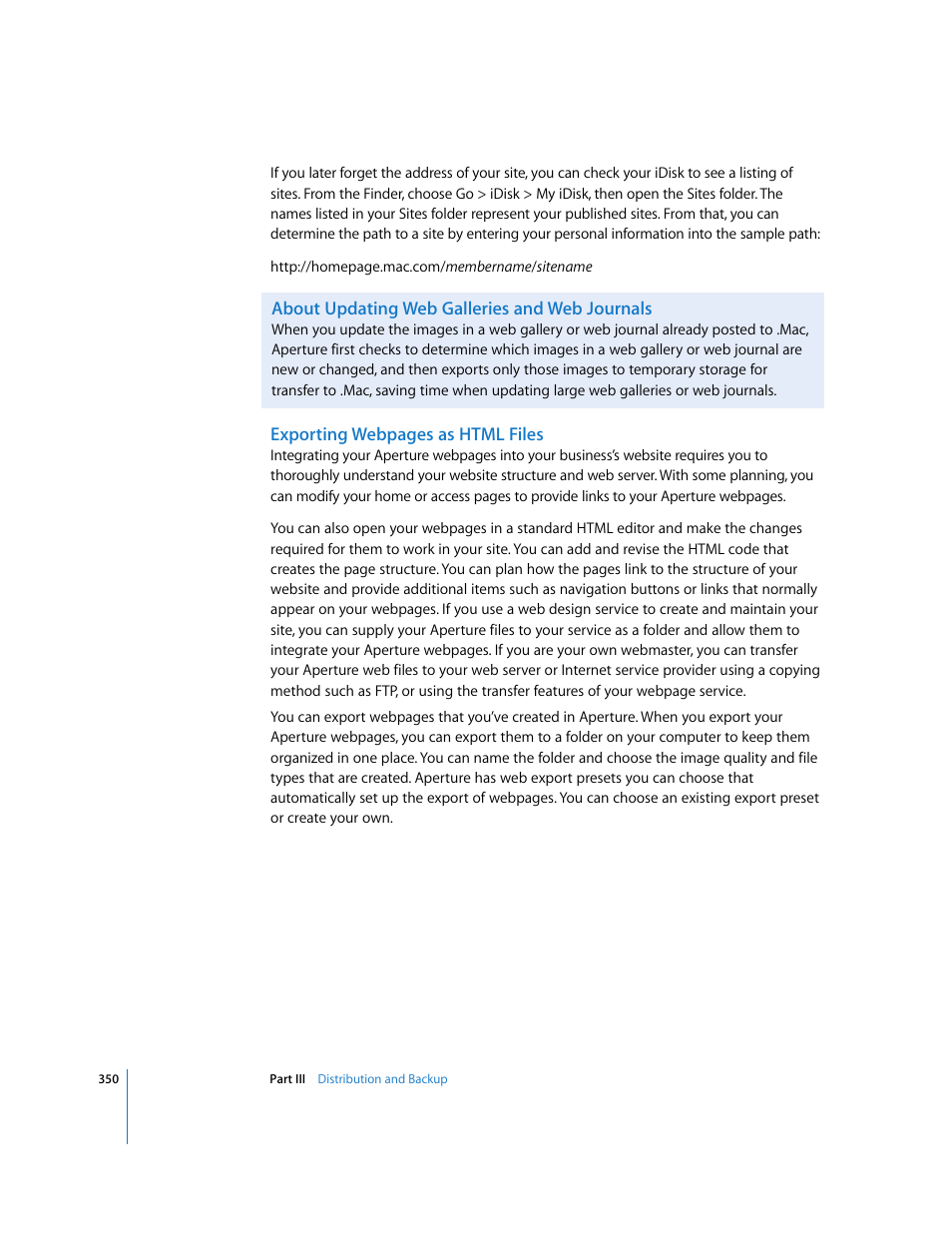 About updating web galleries and web journals | Apple Aperture User Manual | Page 350 / 476