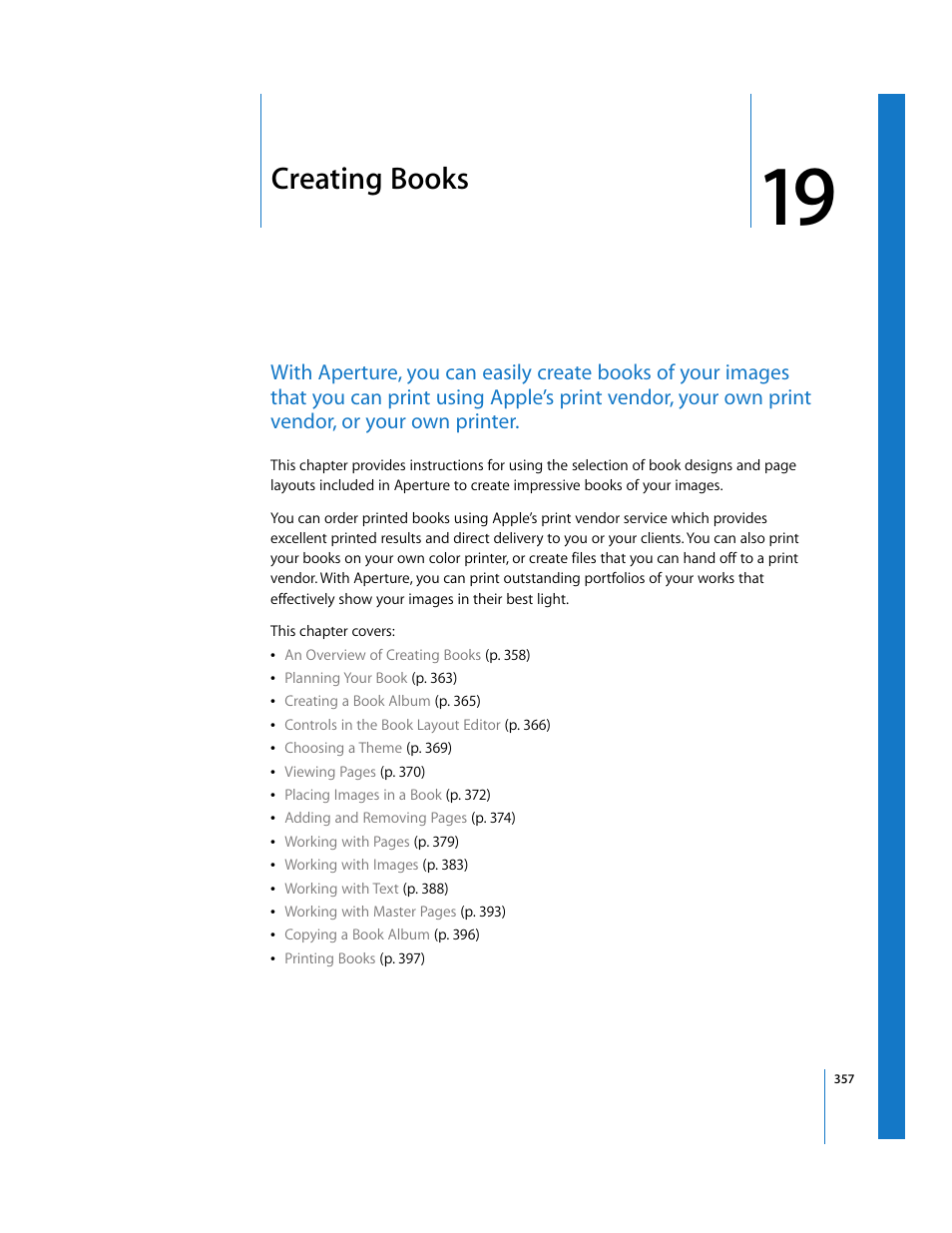 Creating books, Chapter 19, See chapter 19 | Apple Aperture User Manual | Page 357 / 476