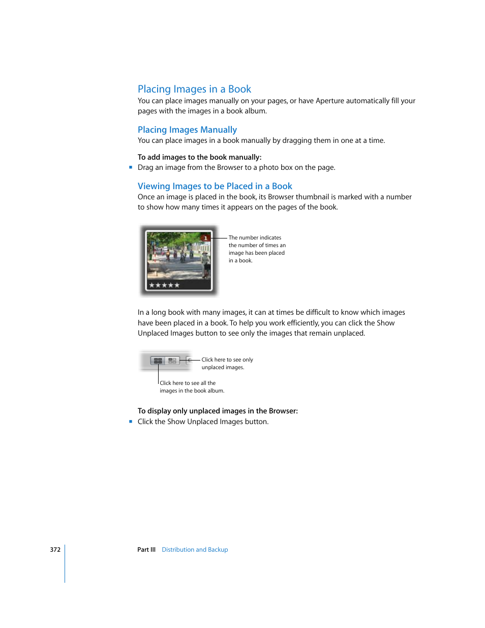 Placing images in a book, Placing images manually, Viewing images to be placed in a book | P. 372) | Apple Aperture User Manual | Page 372 / 476