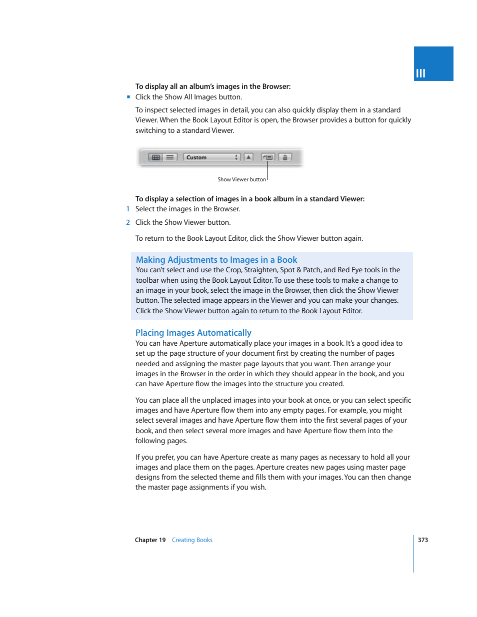 Making adjustments to images in a book, Placing images automatically | Apple Aperture User Manual | Page 373 / 476