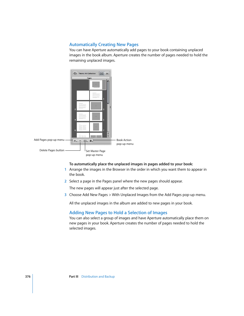 Automatically creating new pages, Adding new pages to hold a selection of images | Apple Aperture User Manual | Page 376 / 476