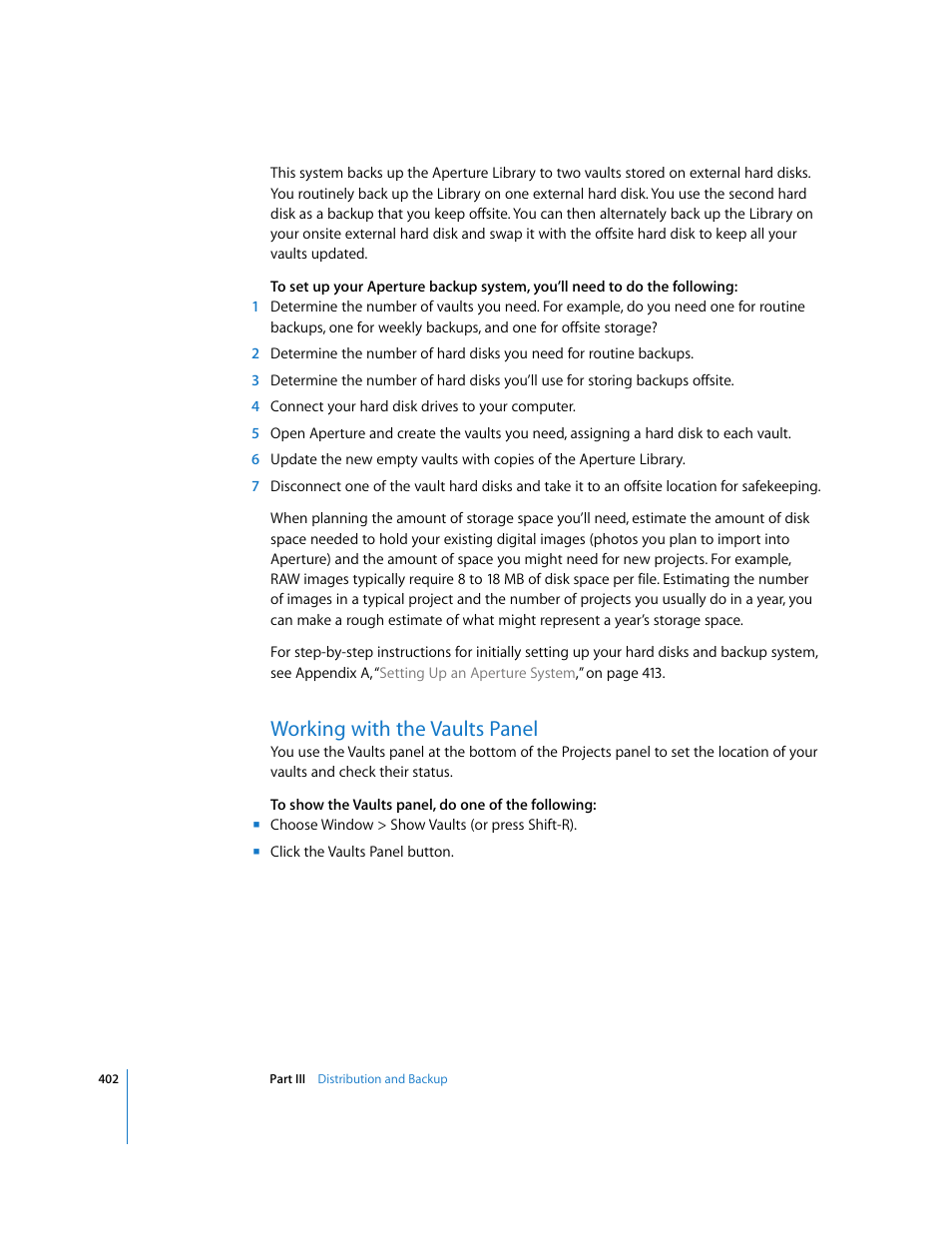 Working with the vaults panel, P. 402) | Apple Aperture User Manual | Page 402 / 476