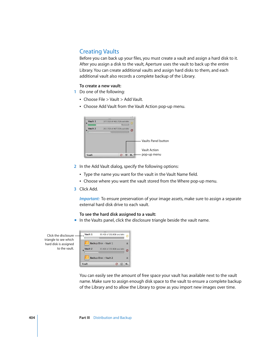 Creating vaults, P. 404) | Apple Aperture User Manual | Page 404 / 476