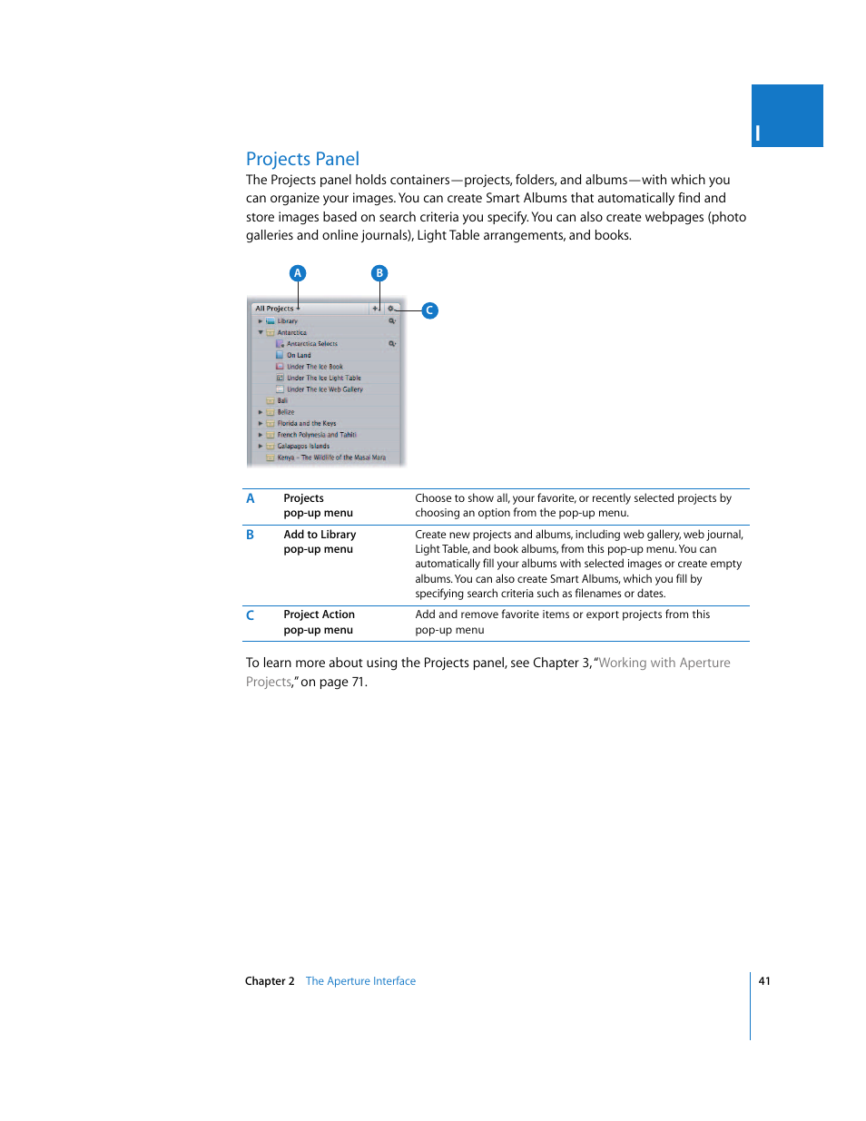 Projects panel, P. 41) | Apple Aperture User Manual | Page 41 / 476