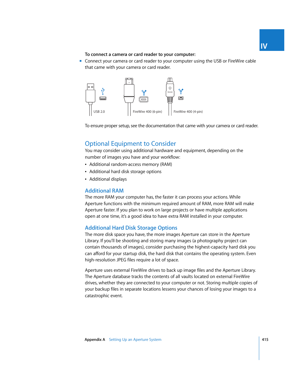 Optional equipment to consider, Additional ram, Additional hard disk storage options | P. 415) | Apple Aperture User Manual | Page 415 / 476