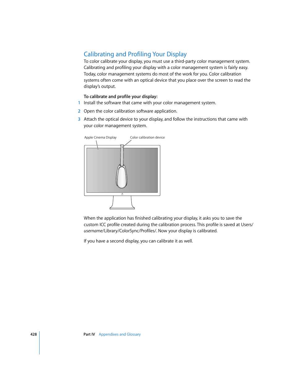 Calibrating and profiling your display, P. 428) | Apple Aperture User Manual | Page 428 / 476