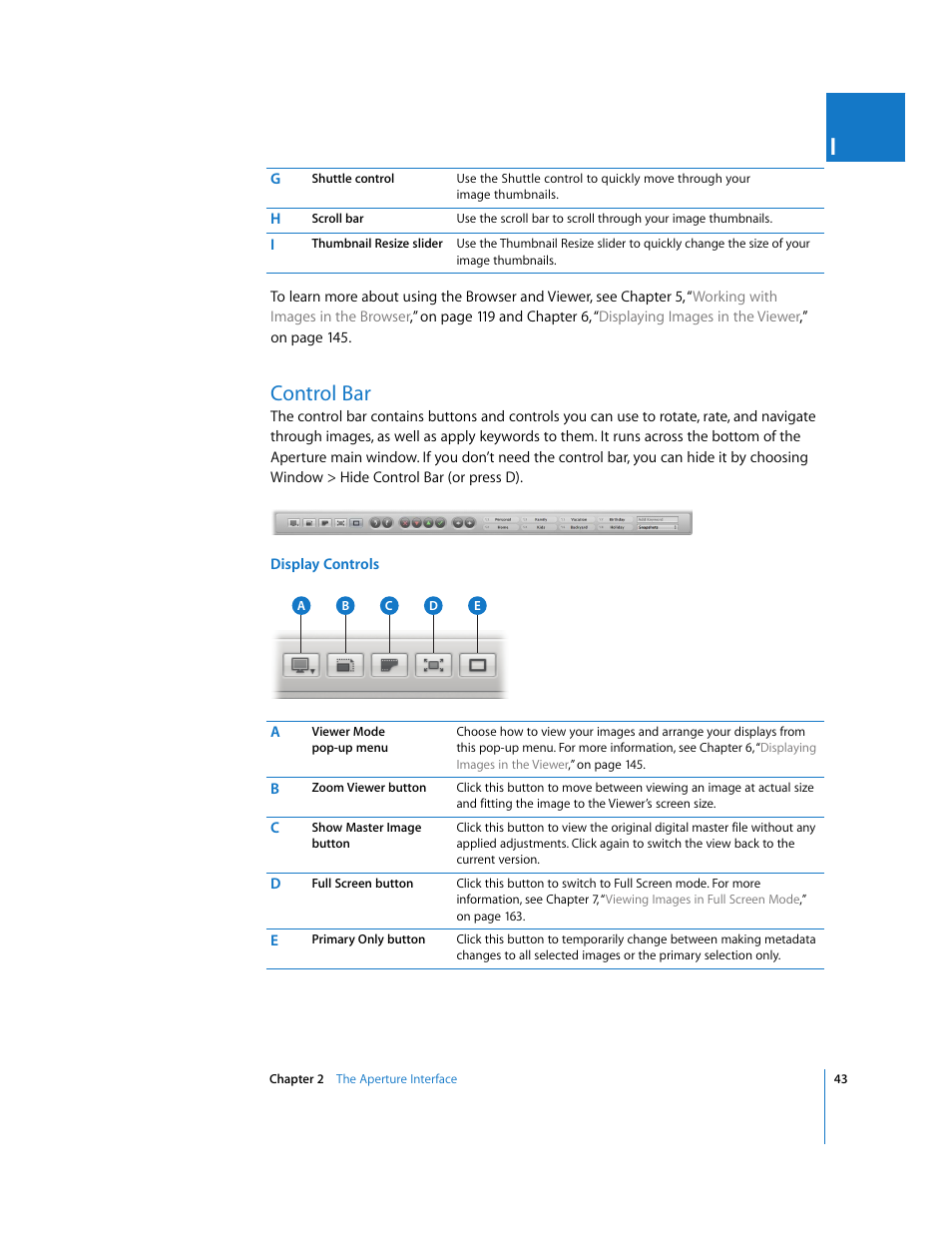 Control bar, P. 43) | Apple Aperture User Manual | Page 43 / 476