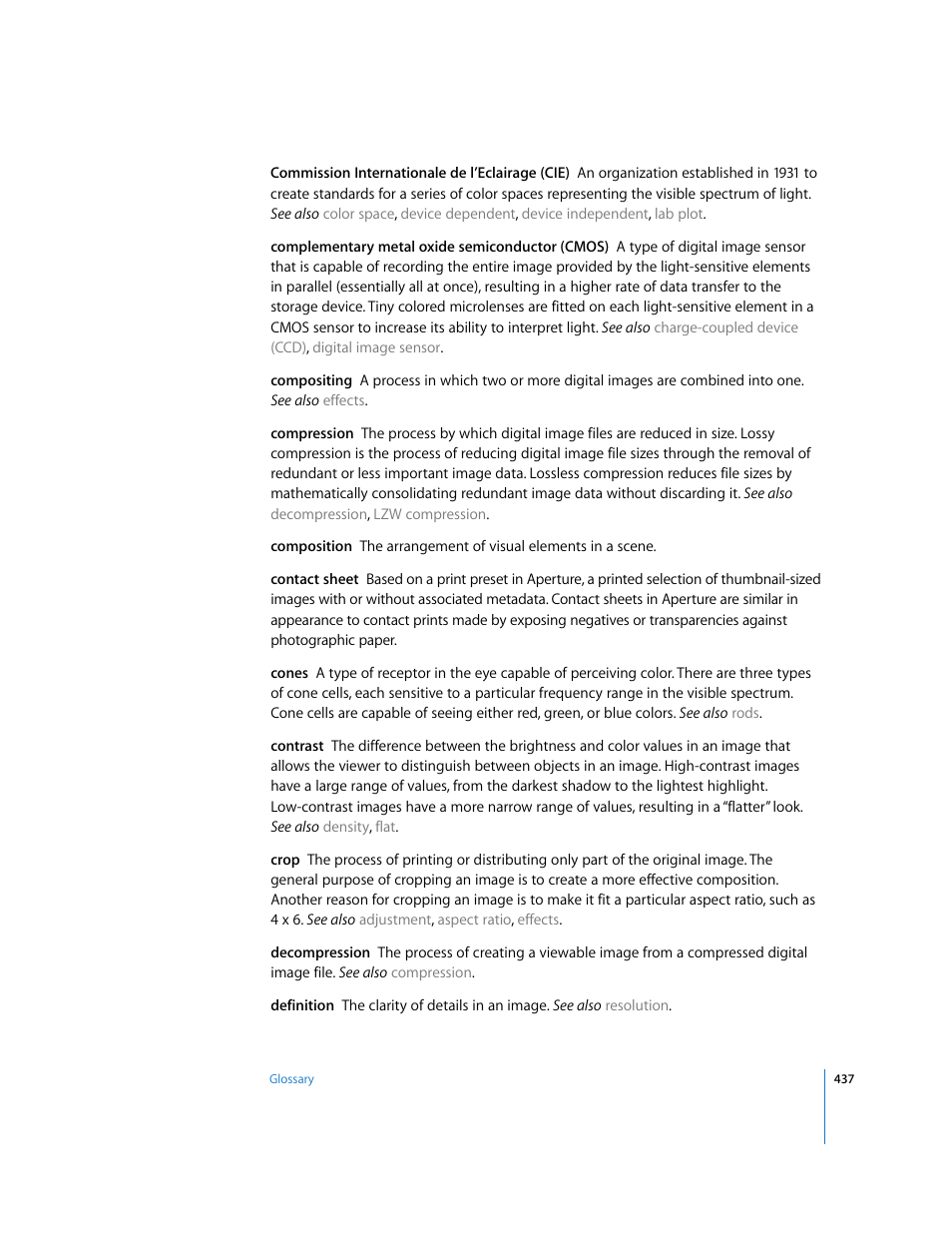 Complementary metal oxide semiconductor (cmos) | Apple Aperture User Manual | Page 437 / 476