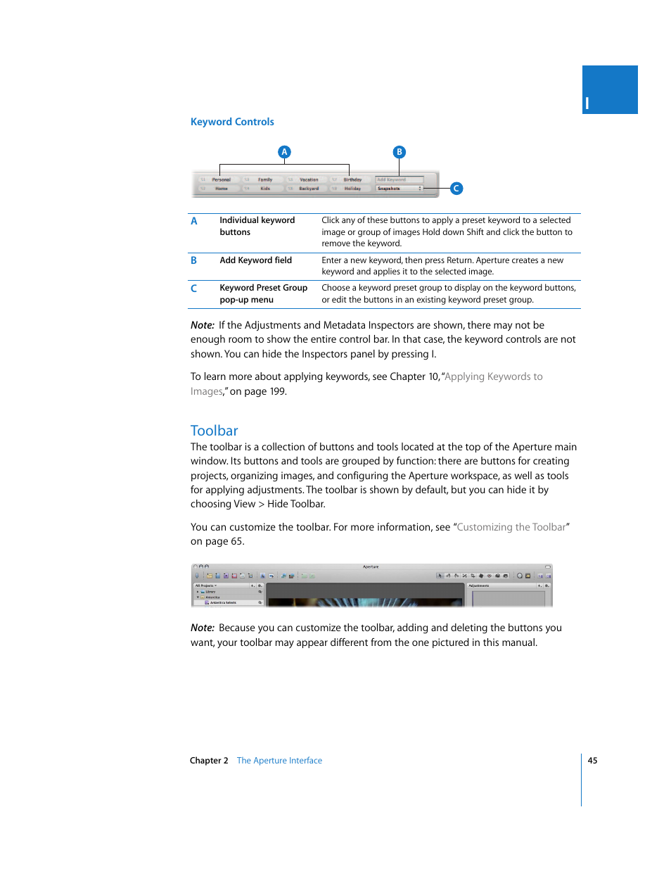 Toolbar, P. 45) | Apple Aperture User Manual | Page 45 / 476