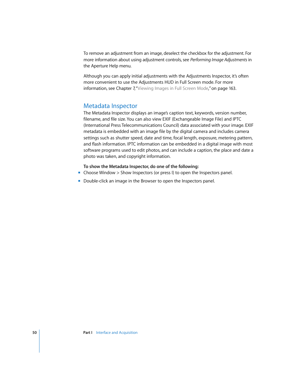 Metadata inspector, P. 50) | Apple Aperture User Manual | Page 50 / 476