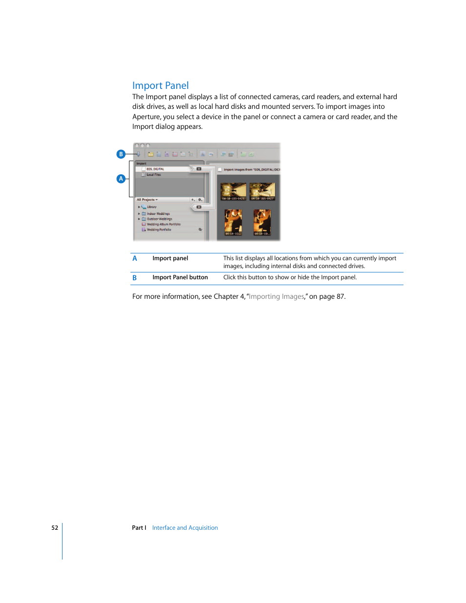 Import panel, P. 52) | Apple Aperture User Manual | Page 52 / 476