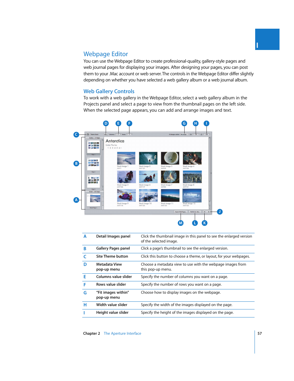 Web gallery controls, P. 57), Webpage editor | Apple Aperture User Manual | Page 57 / 476