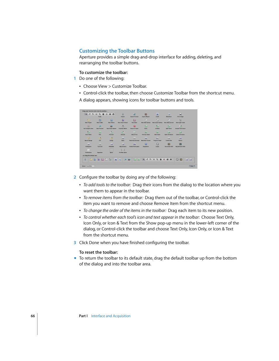 Customizing the toolbar buttons | Apple Aperture User Manual | Page 66 / 476