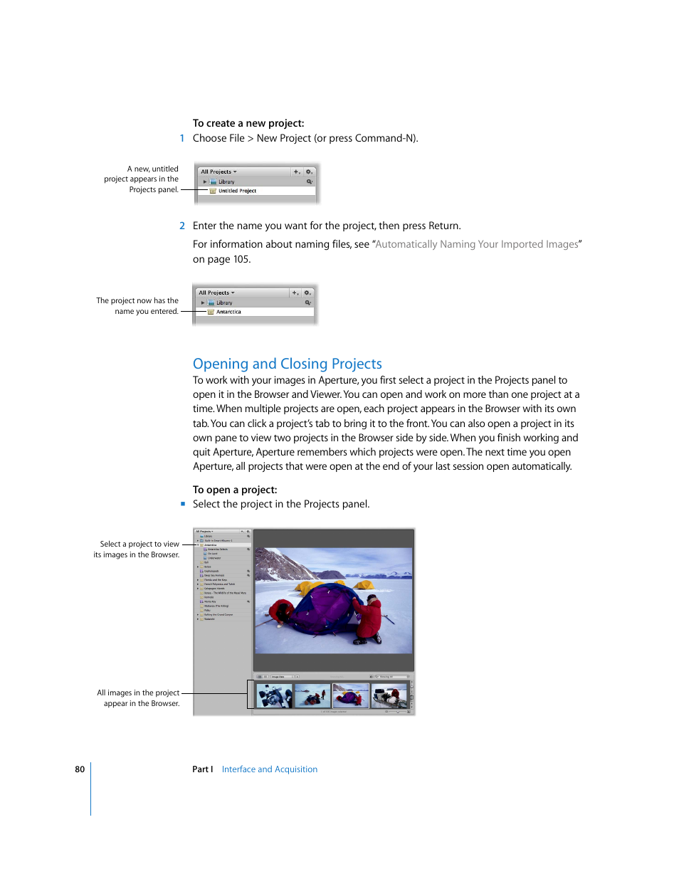 Opening and closing projects, P. 80) | Apple Aperture User Manual | Page 80 / 476