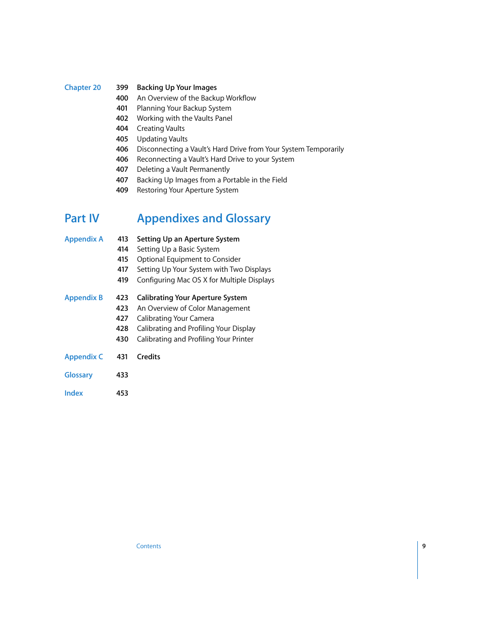 Part iv appendixes and glossary | Apple Aperture User Manual | Page 9 / 476