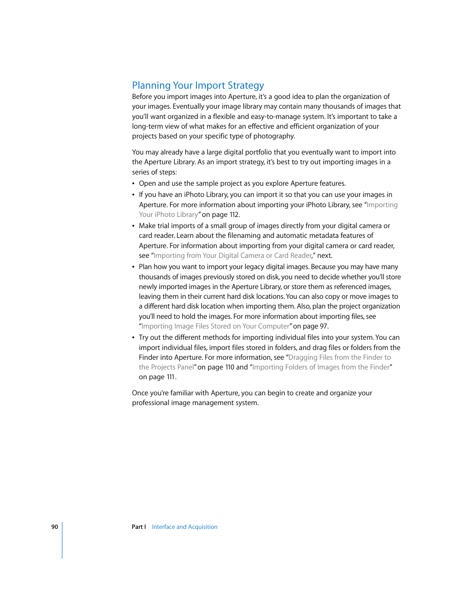 Planning your import strategy, P. 90) | Apple Aperture User Manual | Page 90 / 476