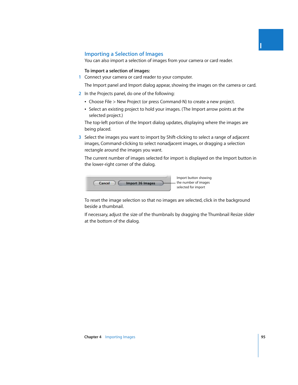 Importing a selection of images | Apple Aperture User Manual | Page 95 / 476