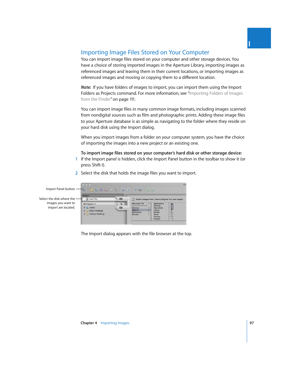 Importing image files stored on your computer, P. 97) | Apple Aperture User Manual | Page 97 / 476