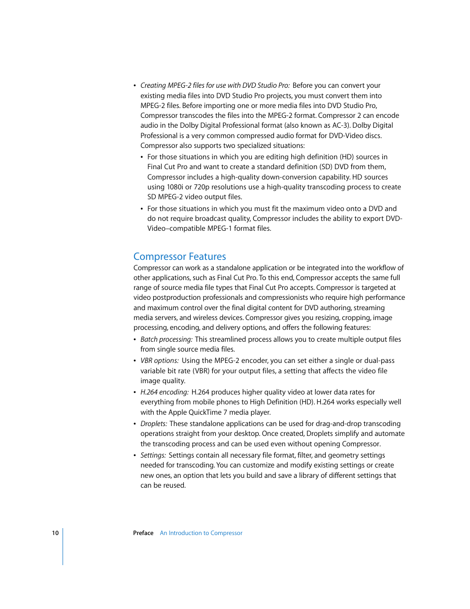 Compressor features | Apple Compressor 2 User Manual | Page 10 / 263