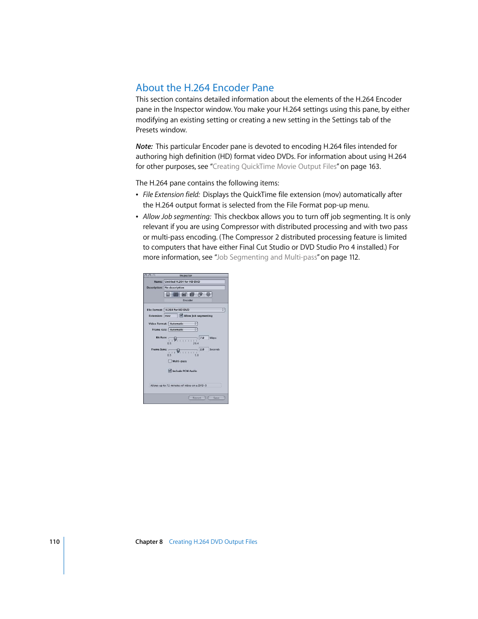 About the h.264 encoder pane, P. 110) | Apple Compressor 2 User Manual | Page 110 / 263