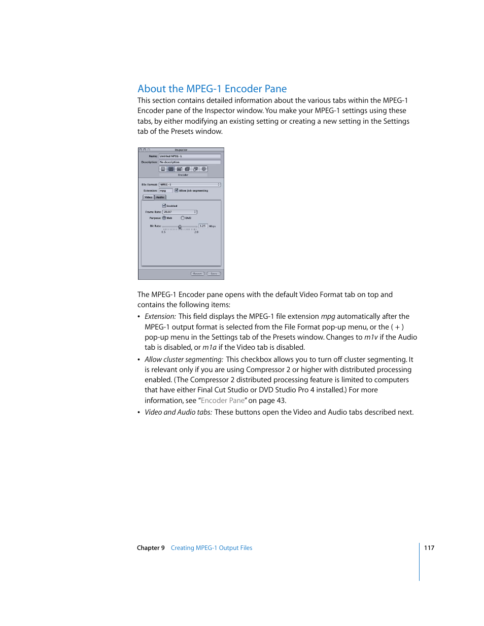 About the mpeg-1 encoder pane, P. 117) | Apple Compressor 2 User Manual | Page 117 / 263