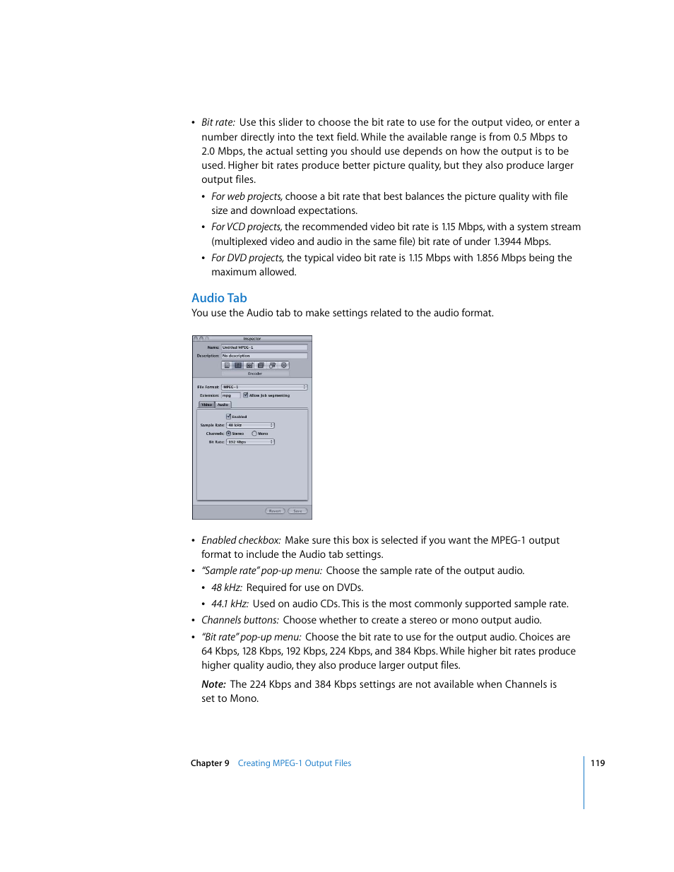 Audio tab | Apple Compressor 2 User Manual | Page 119 / 263