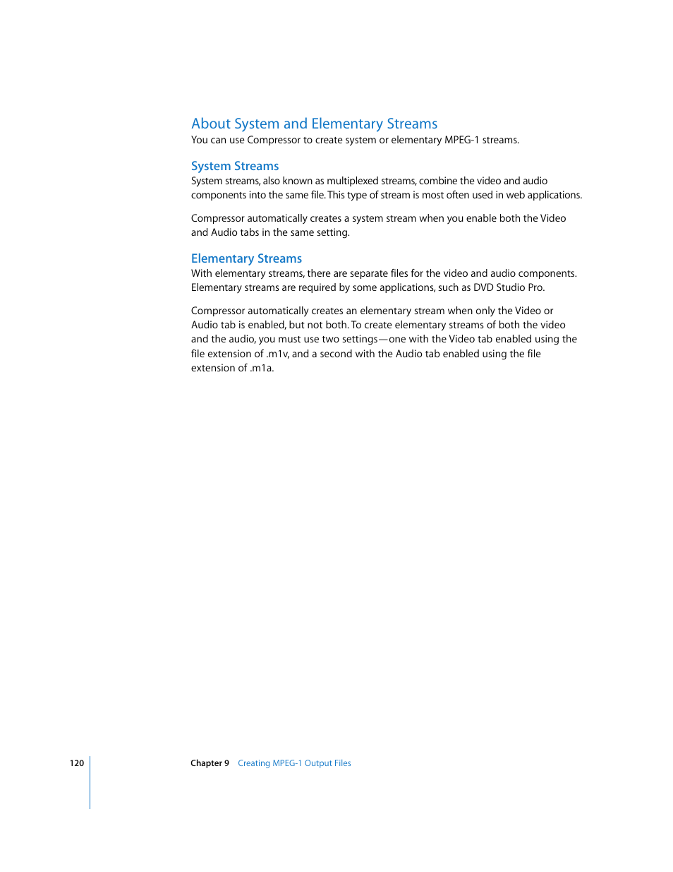About system and elementary streams, System streams, Elementary streams | P. 120) | Apple Compressor 2 User Manual | Page 120 / 263