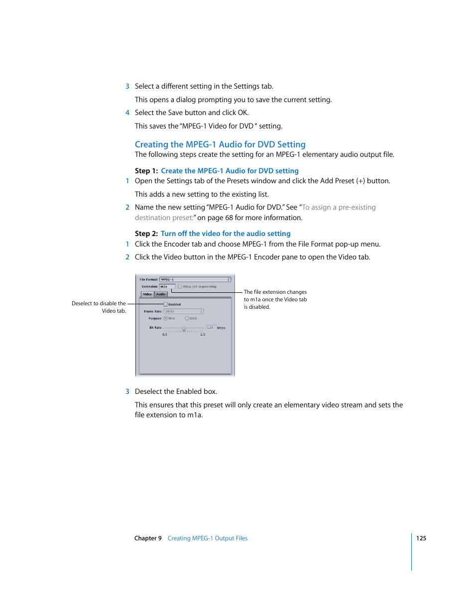 Creating the mpeg-1 audio for dvd setting | Apple Compressor 2 User Manual | Page 125 / 263