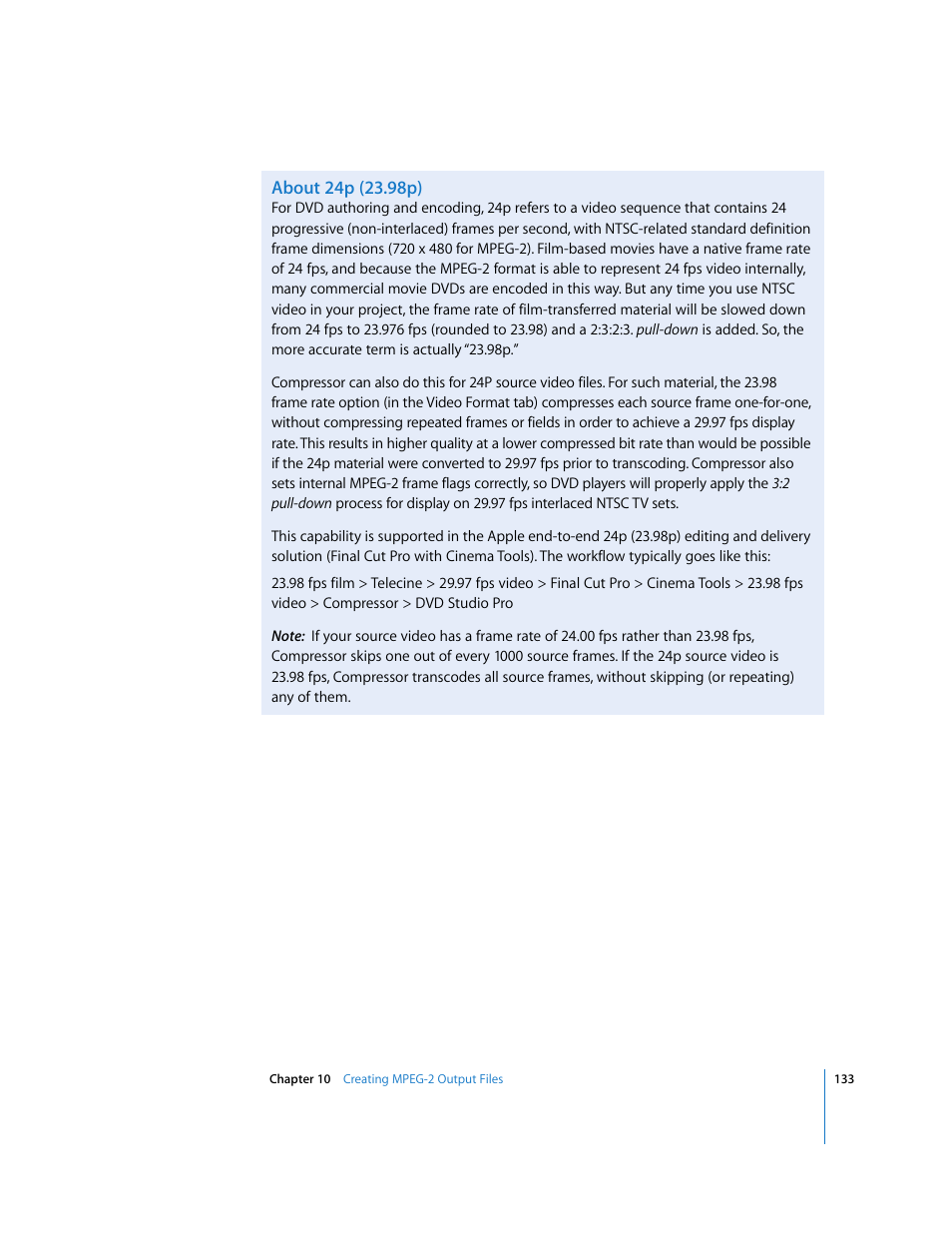 About 24p (23.98p) | Apple Compressor 2 User Manual | Page 133 / 263