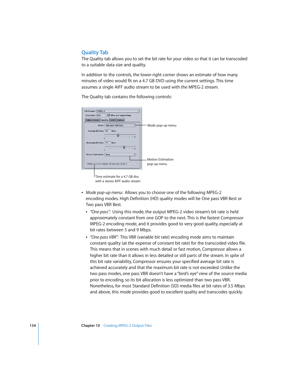 Quality tab | Apple Compressor 2 User Manual | Page 134 / 263