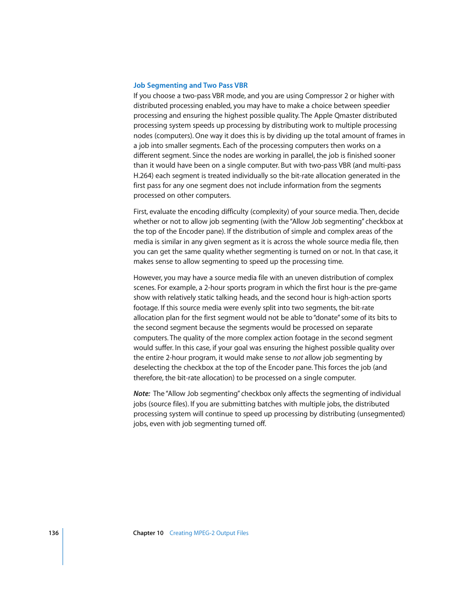 Job segmenting and two pass vbr | Apple Compressor 2 User Manual | Page 136 / 263